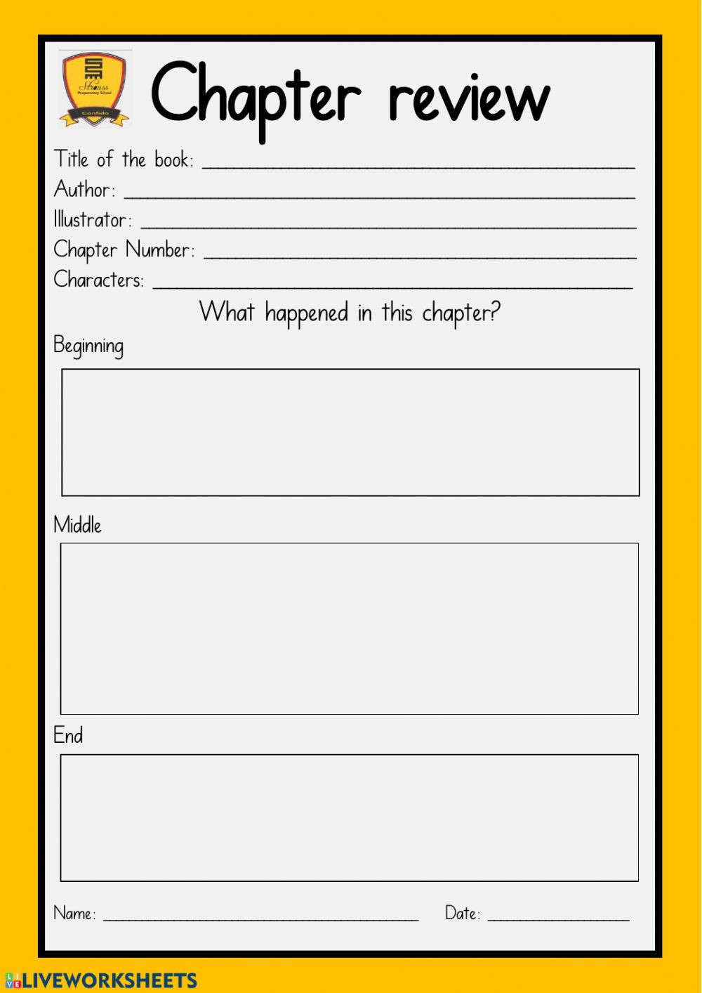 Beginning Middle End Worksheet Book Review by Chapter Interactive Worksheet