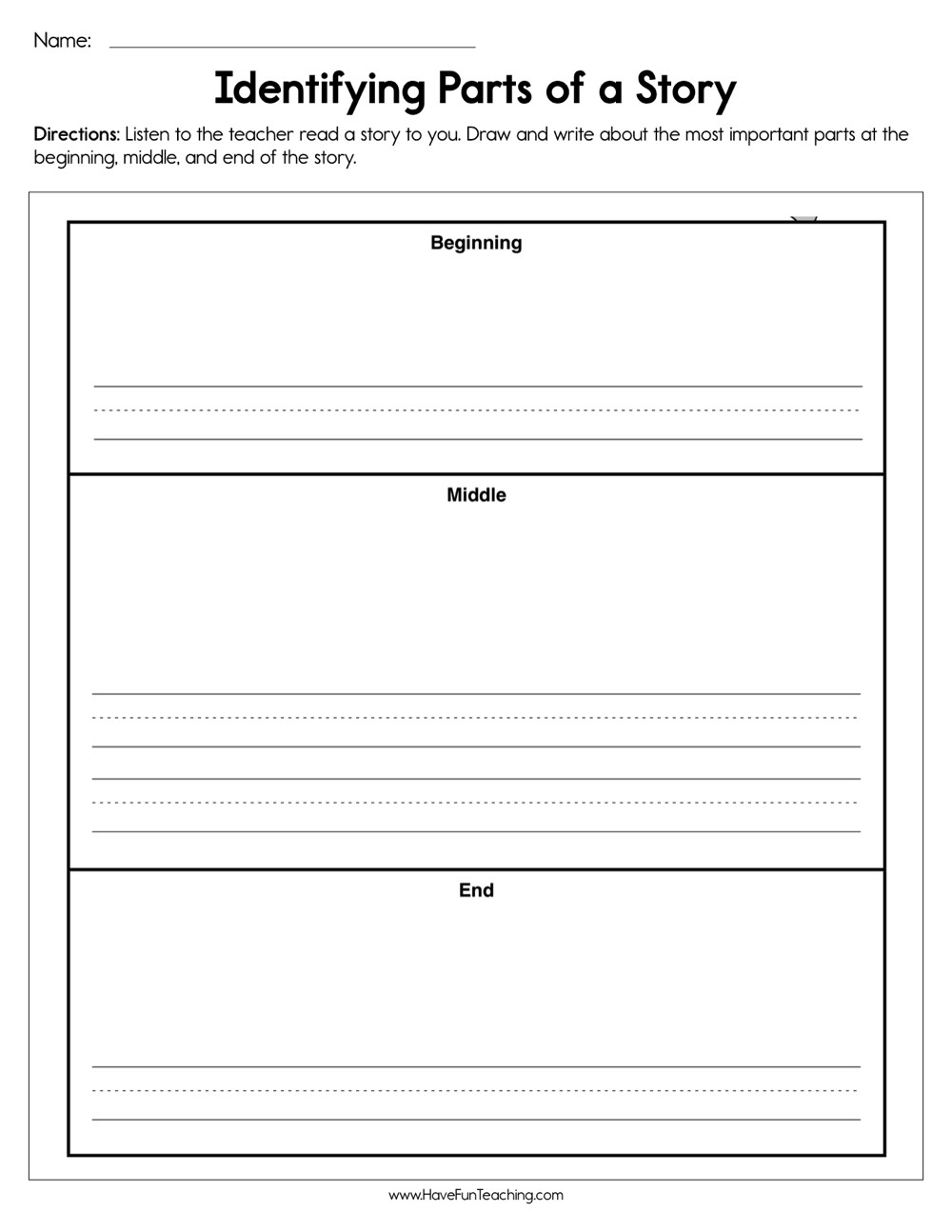 Beginning Middle End Worksheet Identifying Parts Of A Story Worksheet