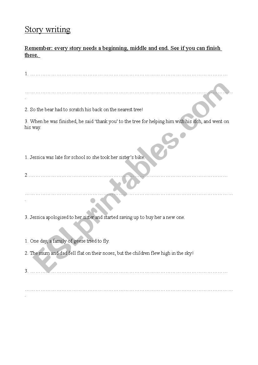 Beginning Middle End Worksheet Story Writing Fill In the Missing Beginning Middle or End