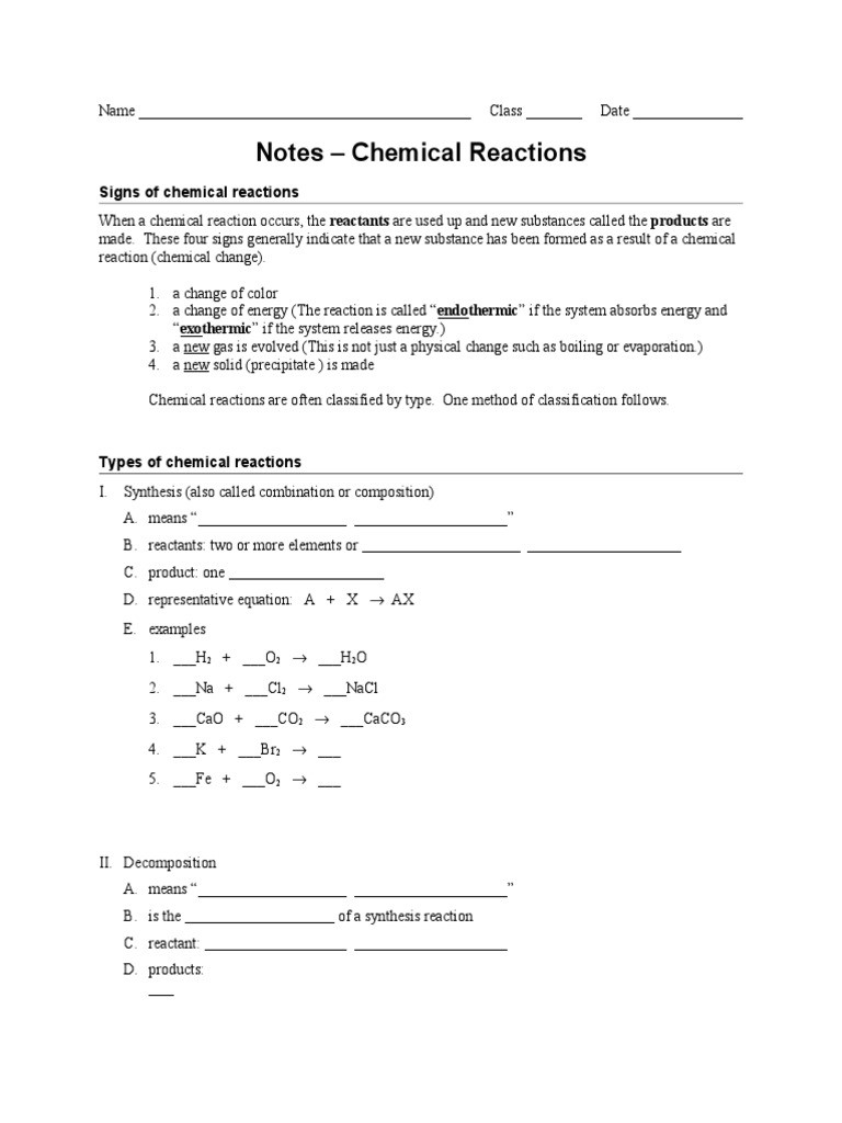 Bill Nye Chemical Reactions Worksheet Notes Chemical Reactions Chemical Reactions