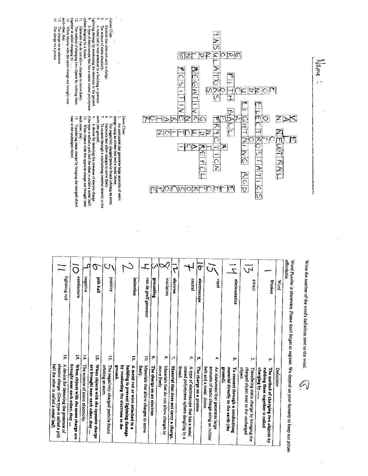 Bill Nye Static Electricity Worksheet toxic Science