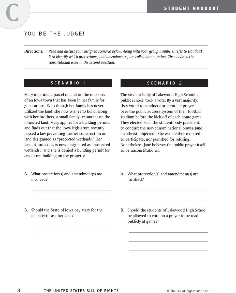Bill Of Rights Scenario Worksheet Bill Of Rights the United States How Does the Bill Of
