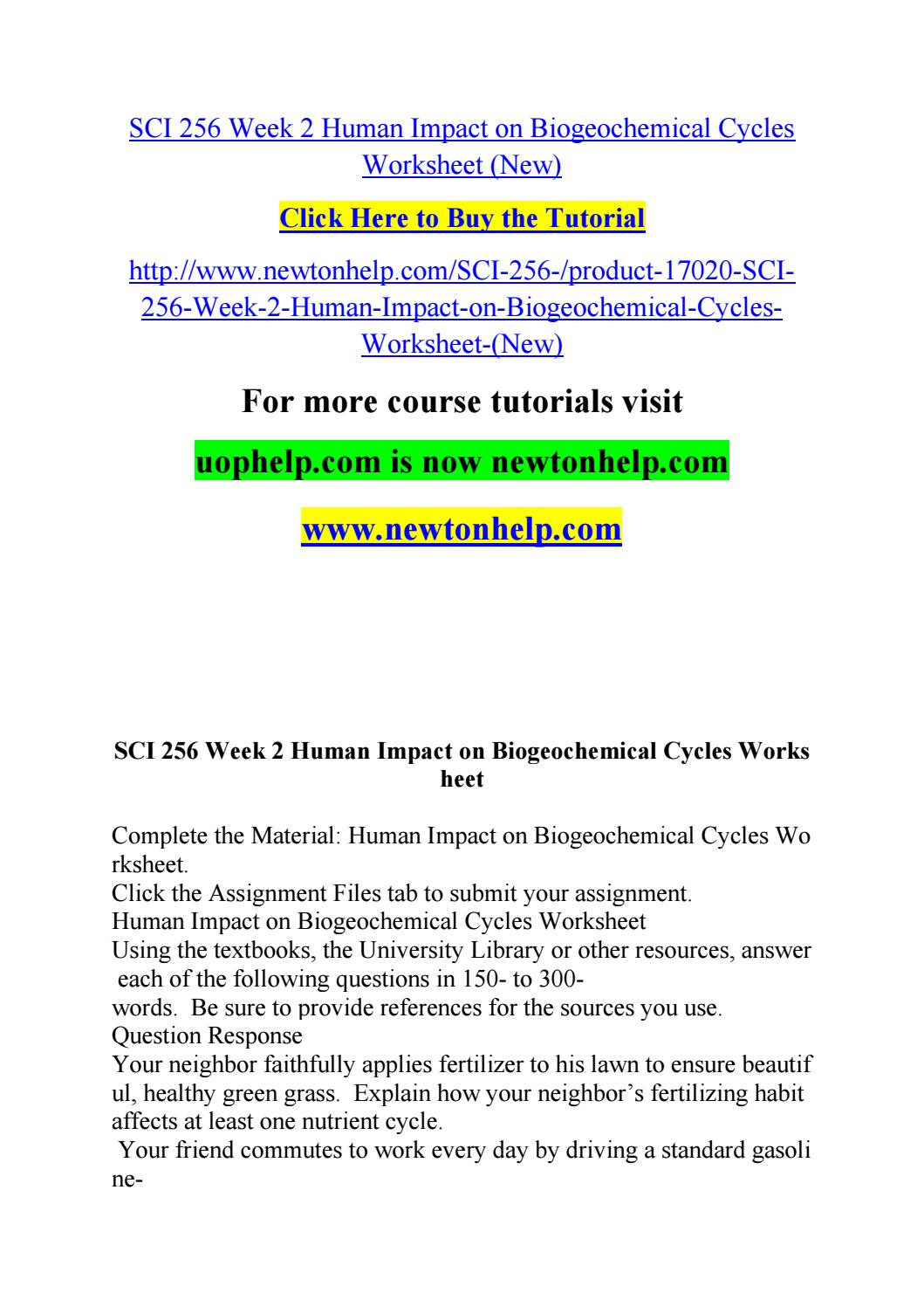 Biogeochemical Cycles Worksheet Answers Sci 256 Week 2 Human Impact On Biogeochemical Cycles
