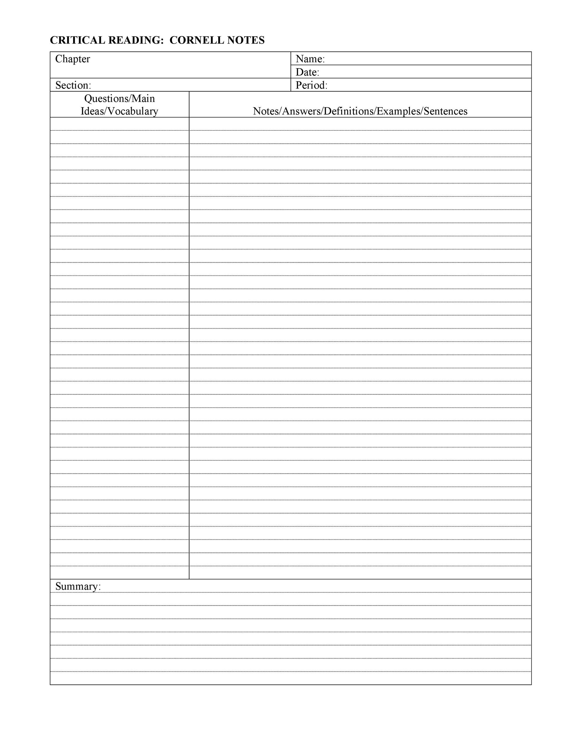 Blank Vocabulary Worksheet Template 37 Cornell Notes Templates &amp; Examples [word Excel Pdf]