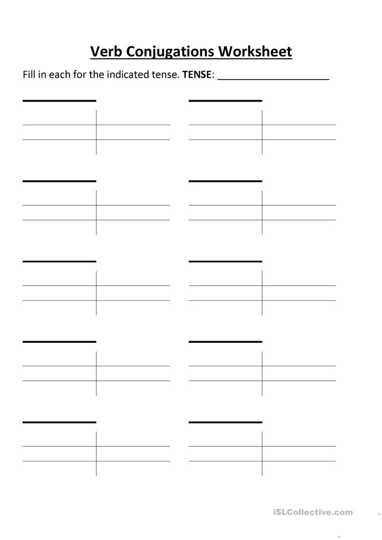 Blank Vocabulary Worksheet Template Blank Verb Conjugations Fill In Worksheet English Esl
