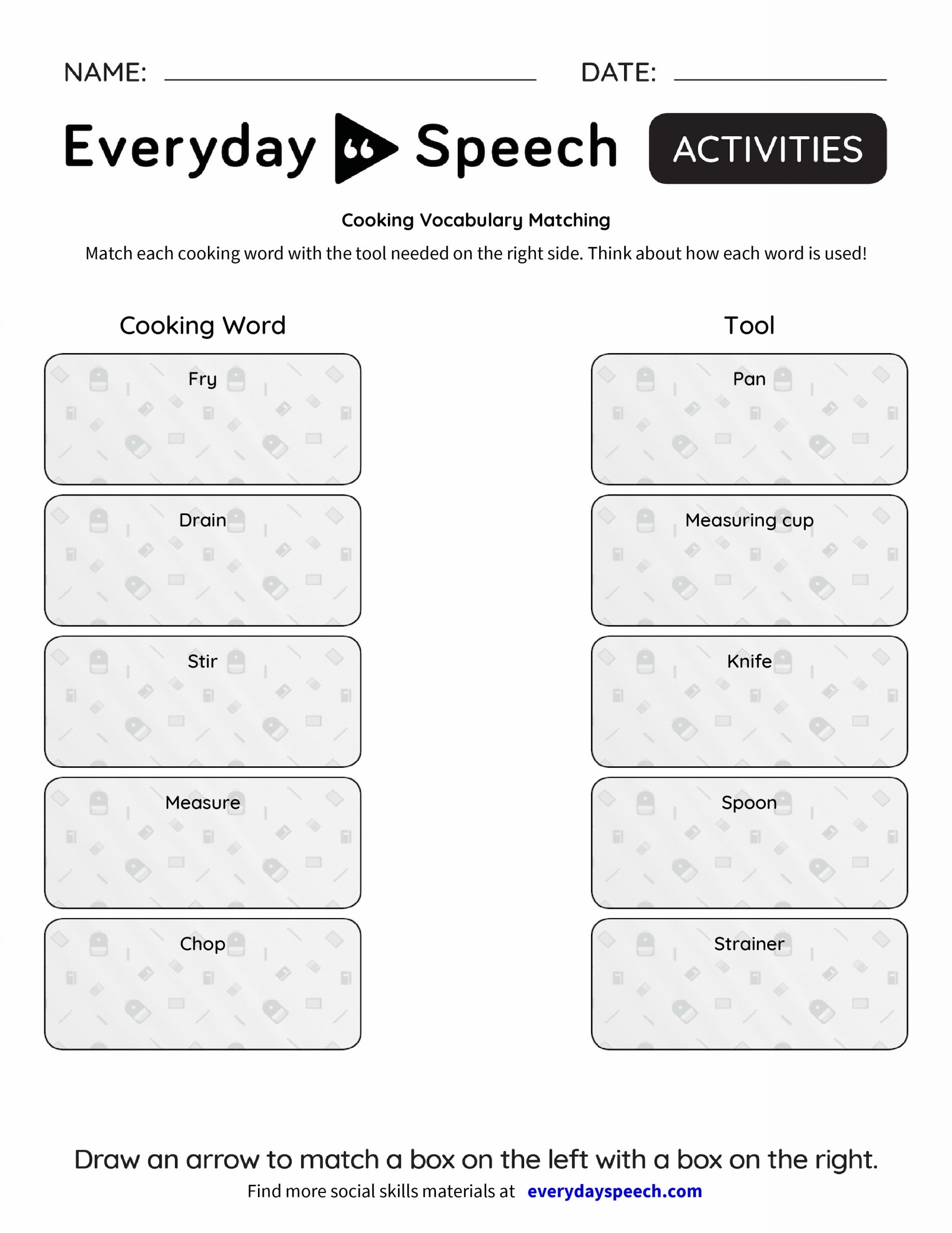 Blank Vocabulary Worksheet Template Matching Worksheet Template