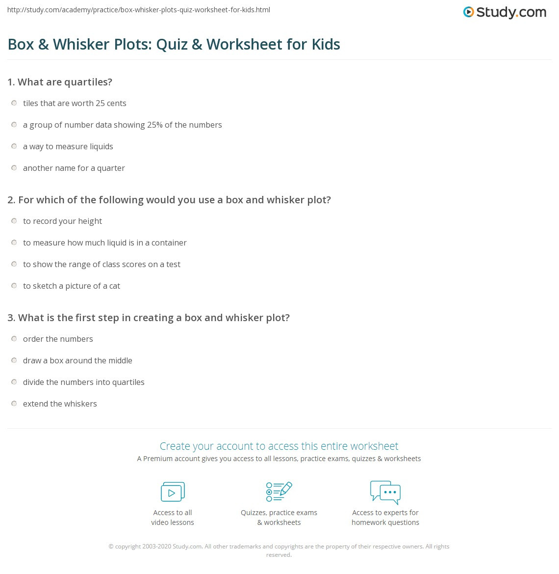 Box and Whisker Plot Worksheet Box &amp; Whisker Plots Quiz &amp; Worksheet for Kids