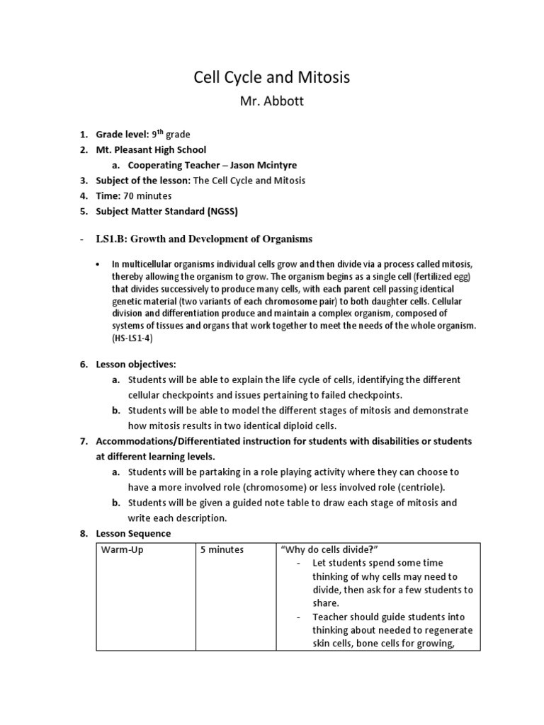 Cell Cycle and Mitosis Worksheet Cell Cycle and Mitosis Ebia Mitosis