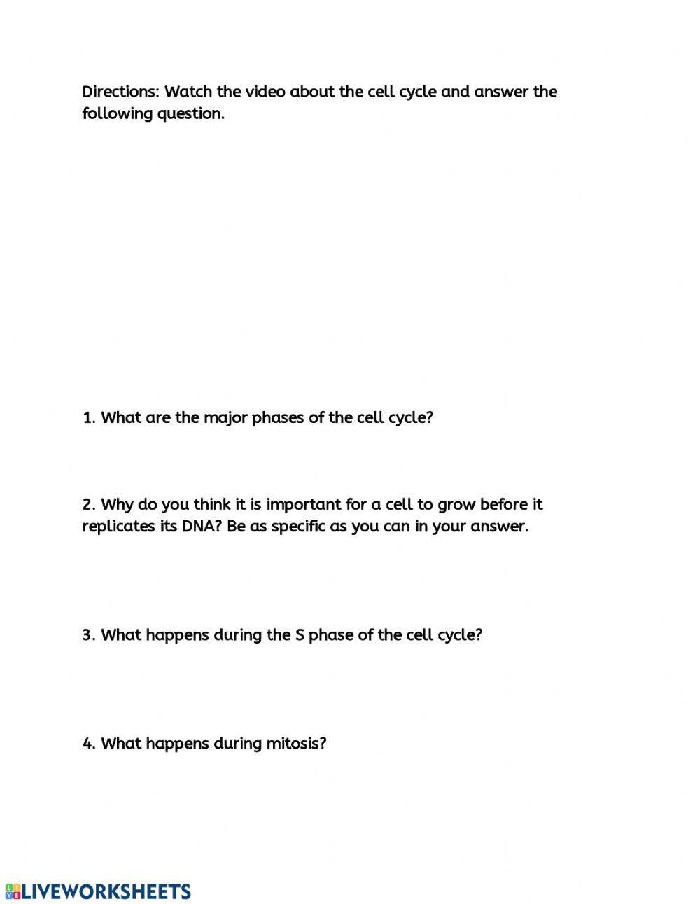Cell Cycle and Mitosis Worksheet Cell Cycle Friday assignment Interactive Worksheet