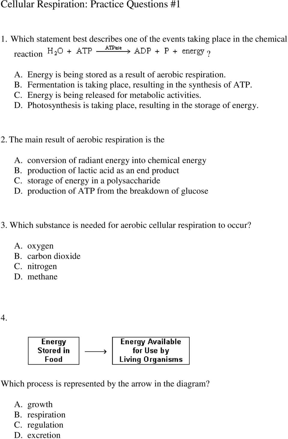Cellular Respiration Worksheet Answer Key Cellular Respiration Practice Questions 1 Pdf Free Download