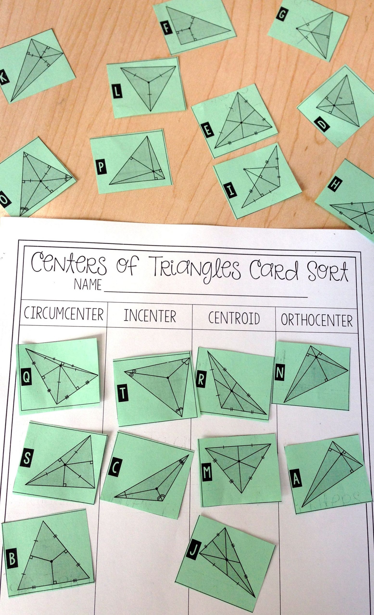 Centers Of Triangles Worksheet Centers Of Triangles Card sort