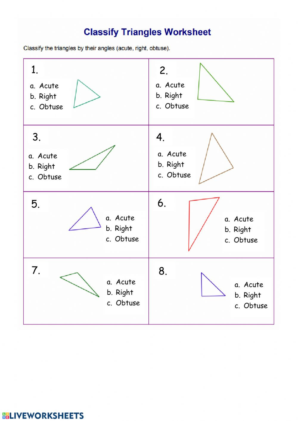 Centers Of Triangles Worksheet Classify Triangles Interactive Worksheet