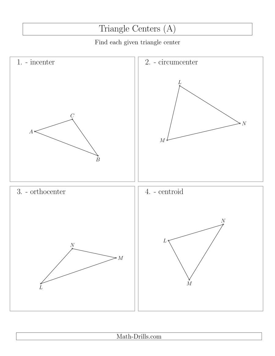 Centers Of Triangles Worksheet Contructing Centers for Acute and Obtuse Triangles A