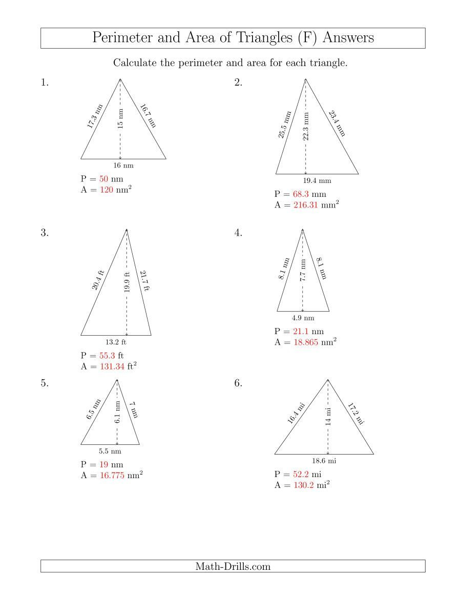 Centers Of Triangles Worksheet the Calculating the Perimeter and area Of Acute Triangles F