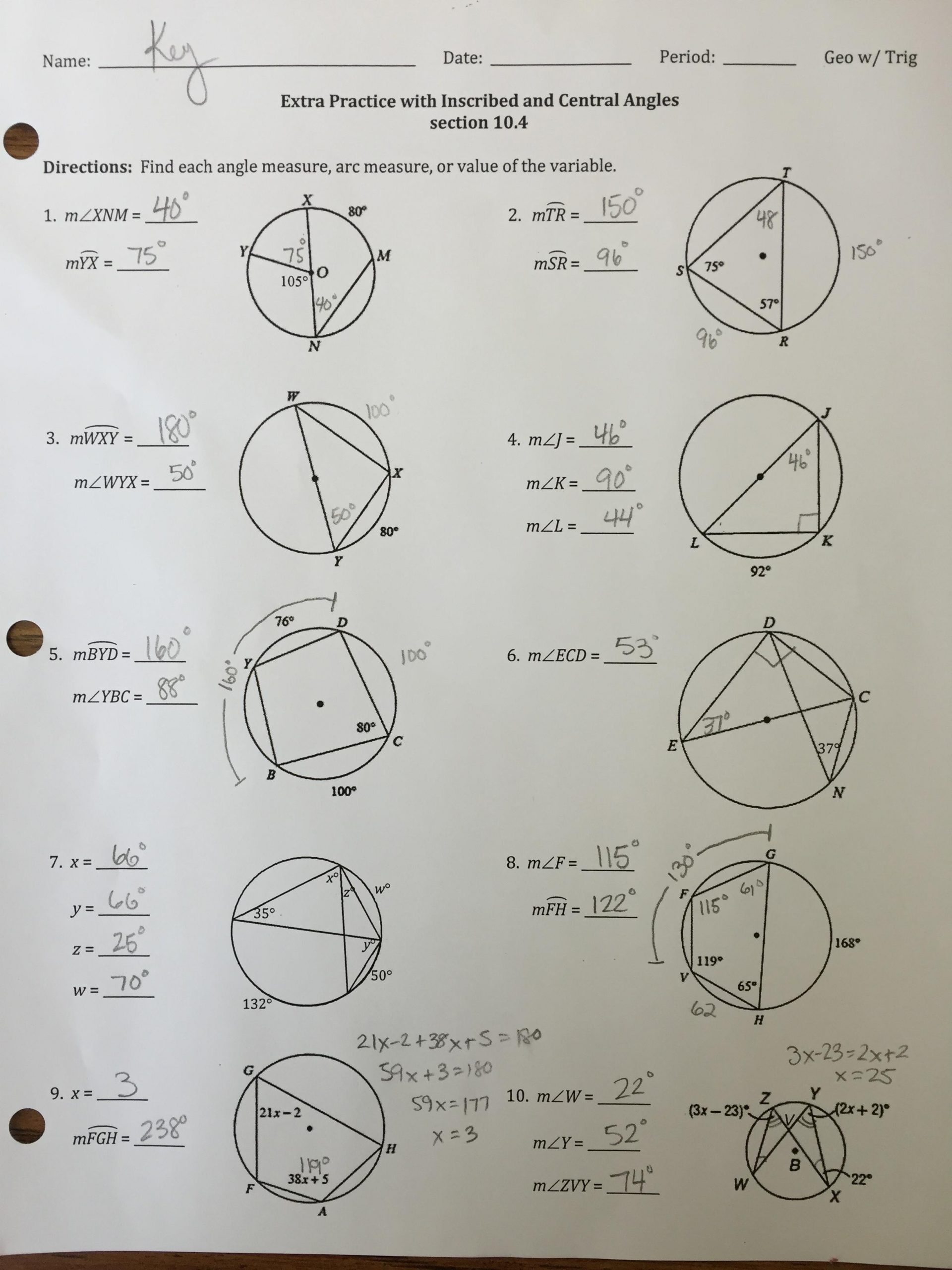 Central and Inscribed Angle Worksheet 32 Inscribed Angles Worksheet Answer Key Worksheet Project