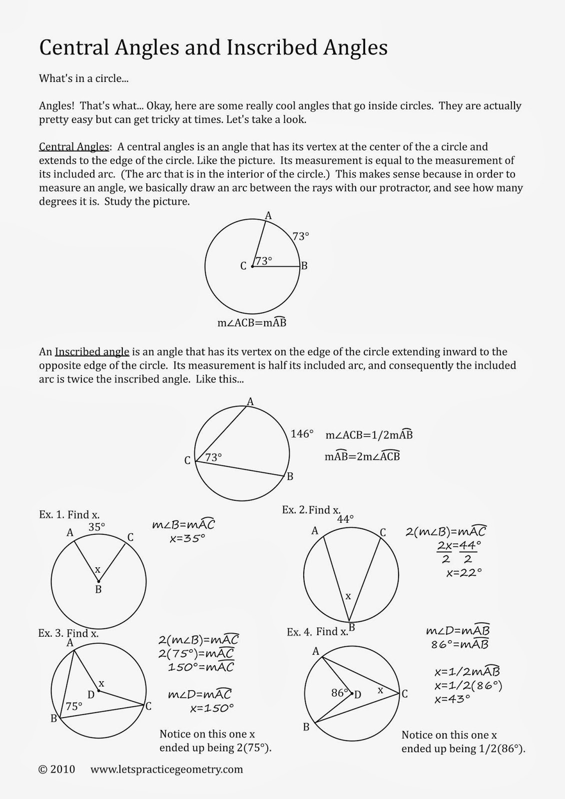 Central and Inscribed Angle Worksheet Worksheet Inscribed Angles and Arcs Day 2 Answer Key
