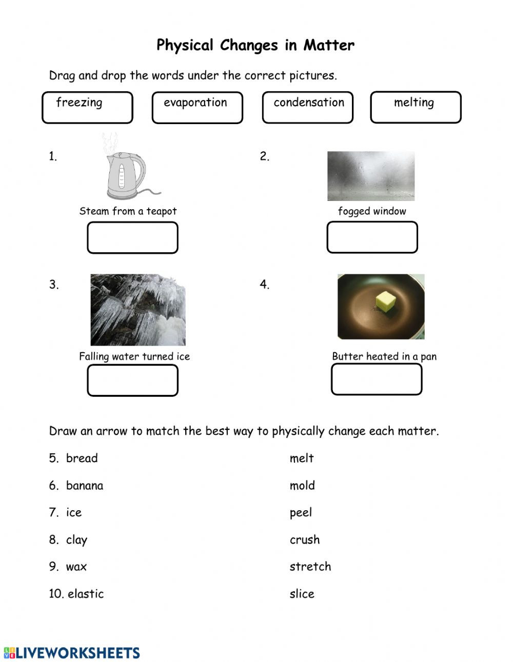 Changes In Matter Worksheet Physical Changes In Matter Interactive Worksheet