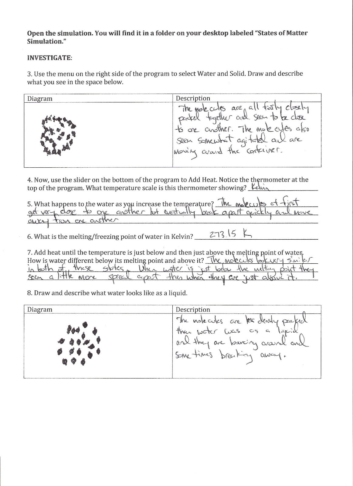Changes In Matter Worksheet Visualizing Chemistry Activity 6 States Of Matter and