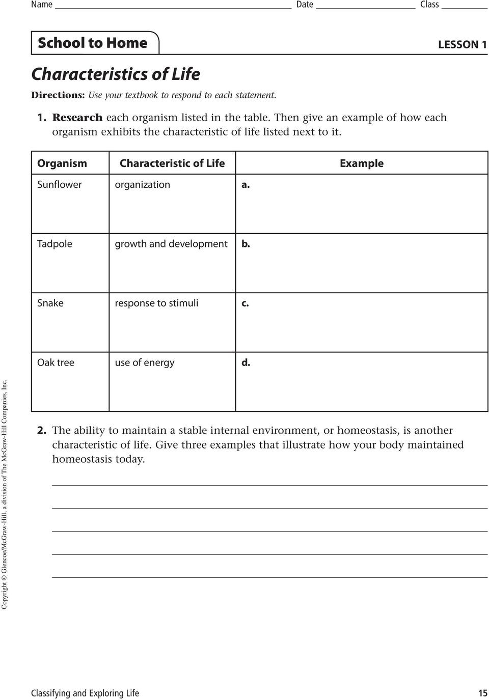 Characteristics Of Life Worksheet Lesson 1 Characteristics Of Life Pdf Free Download