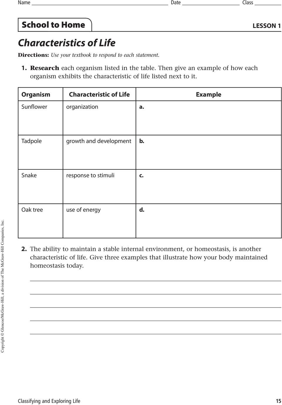 Lesson 1 characteristics of life