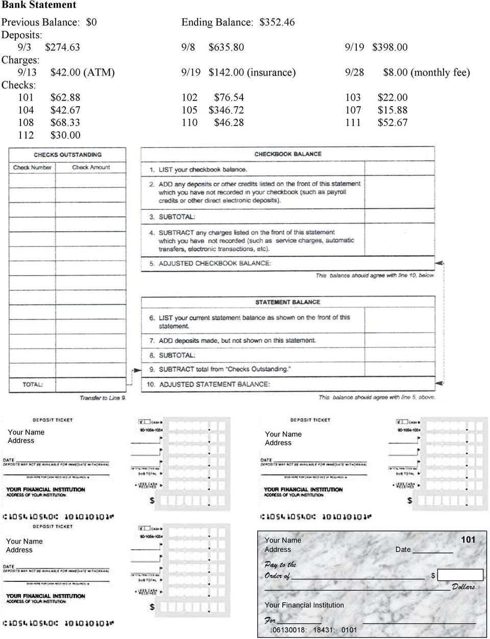 Checkbook Register Worksheet 1 Answers