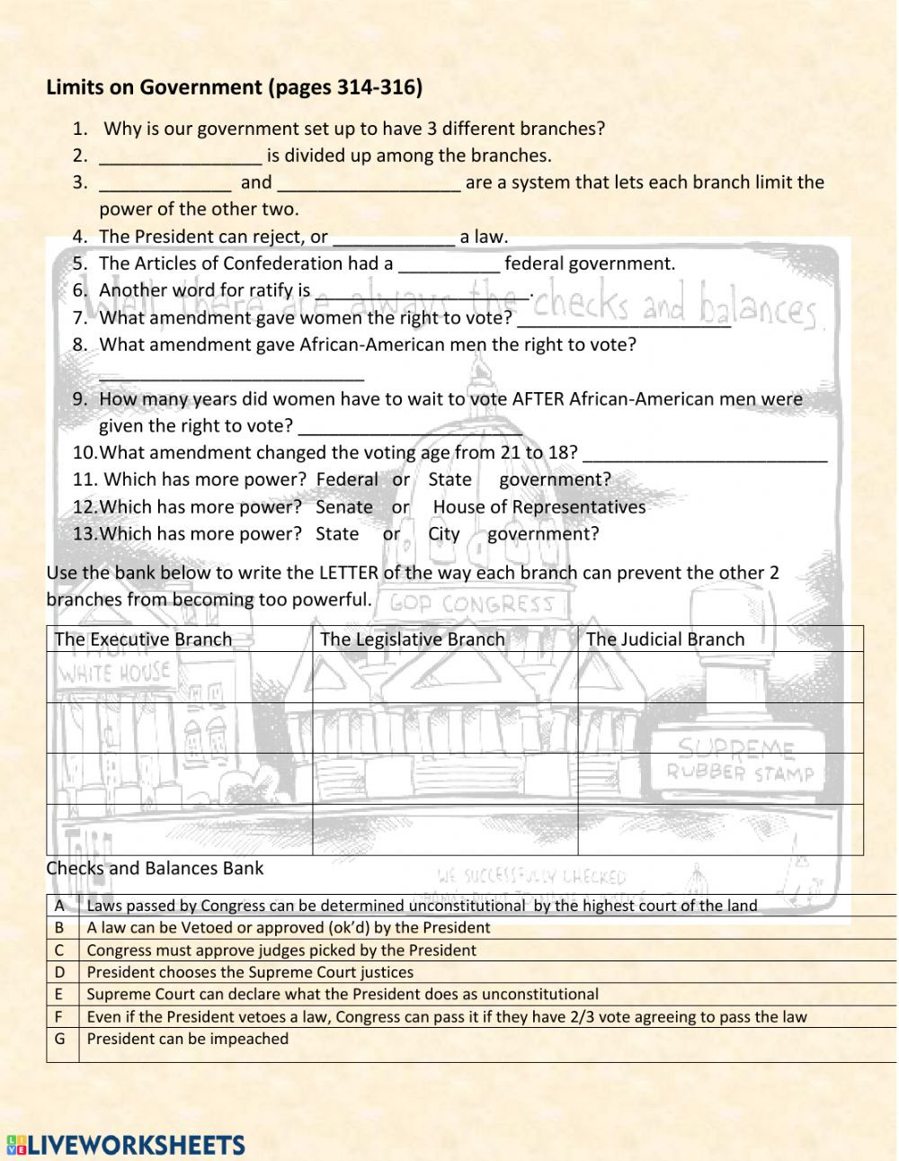 Checks and Balances Worksheet Answers Checks and Balances Interactive Worksheet