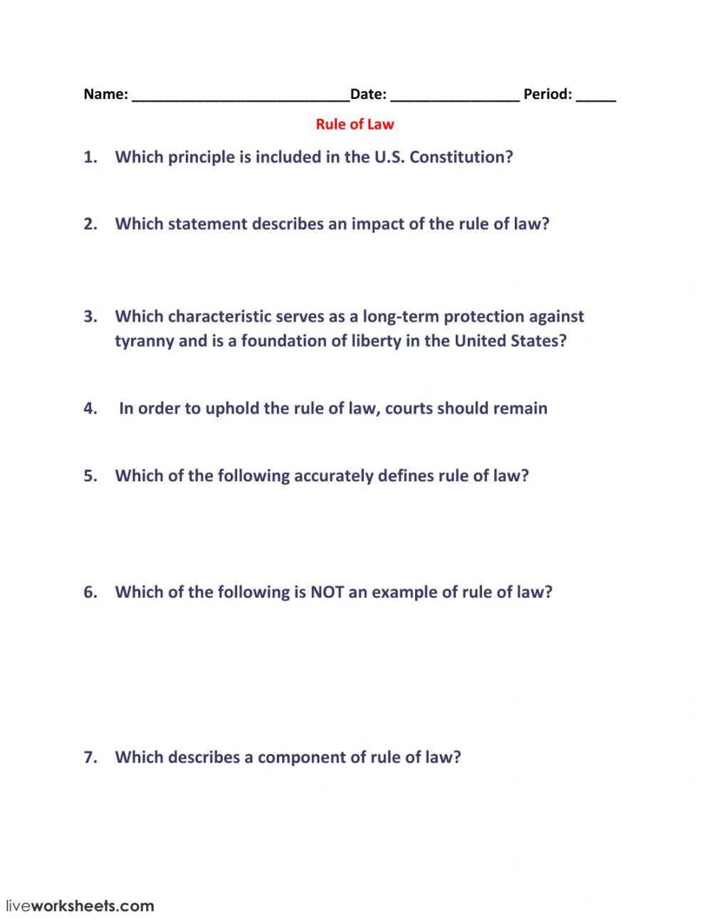 Checks and Balances Worksheet Answers Rule Of Law Interactive Worksheet