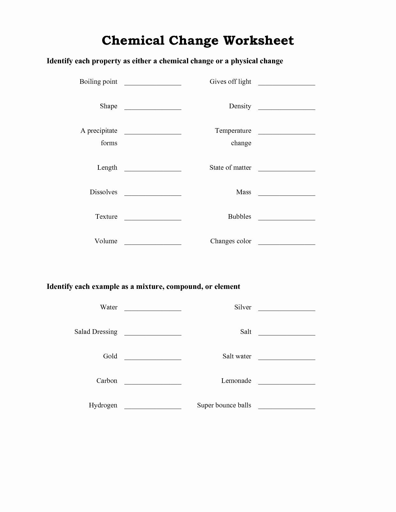 Chemical and Physical Change Worksheet Chemical and Physical Change Worksheet Inspirational 14 Best