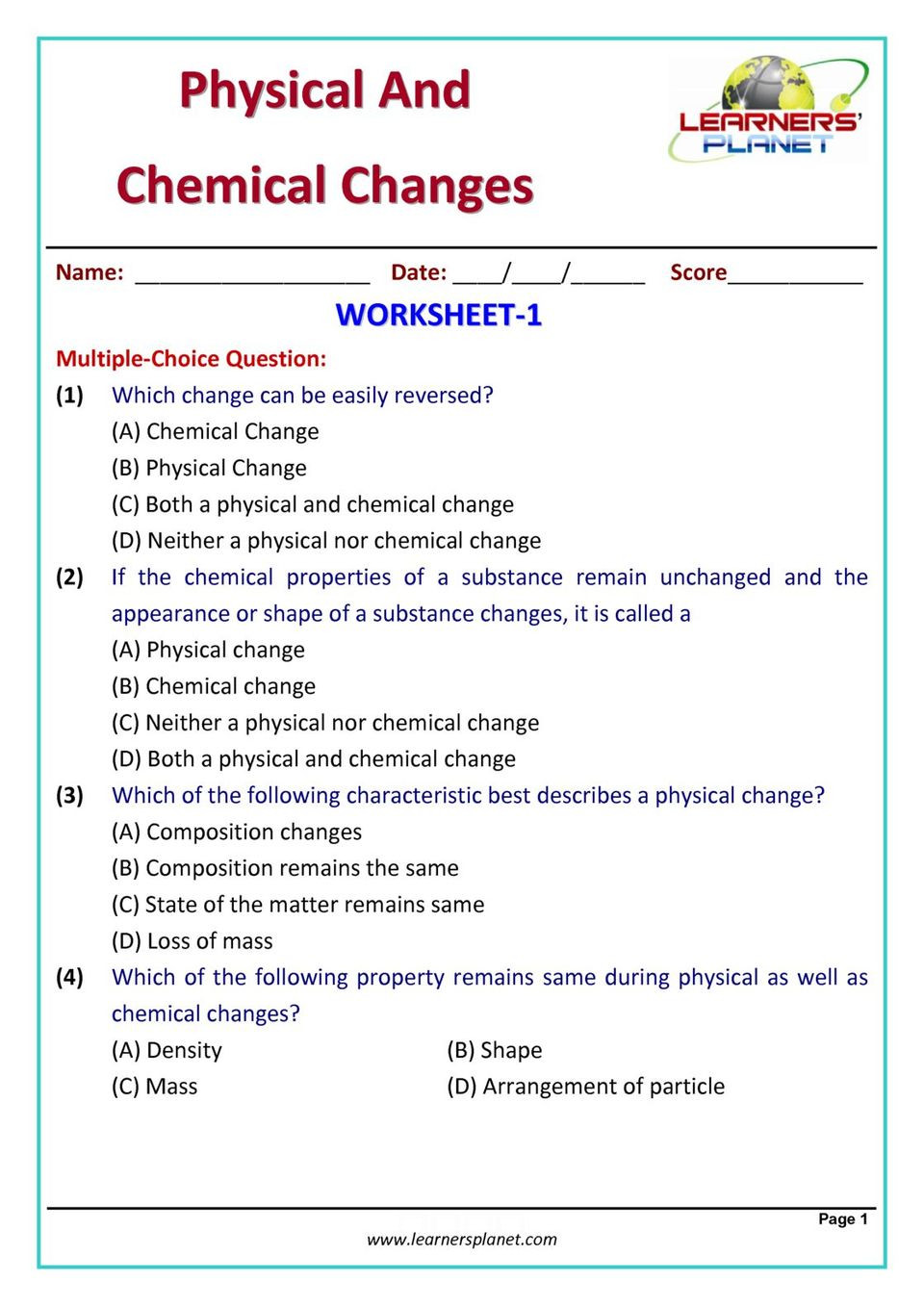 Chemical and Physical Change Worksheet Grade 7 Science Olympiad Physical &amp; Chemical Changes Magazine