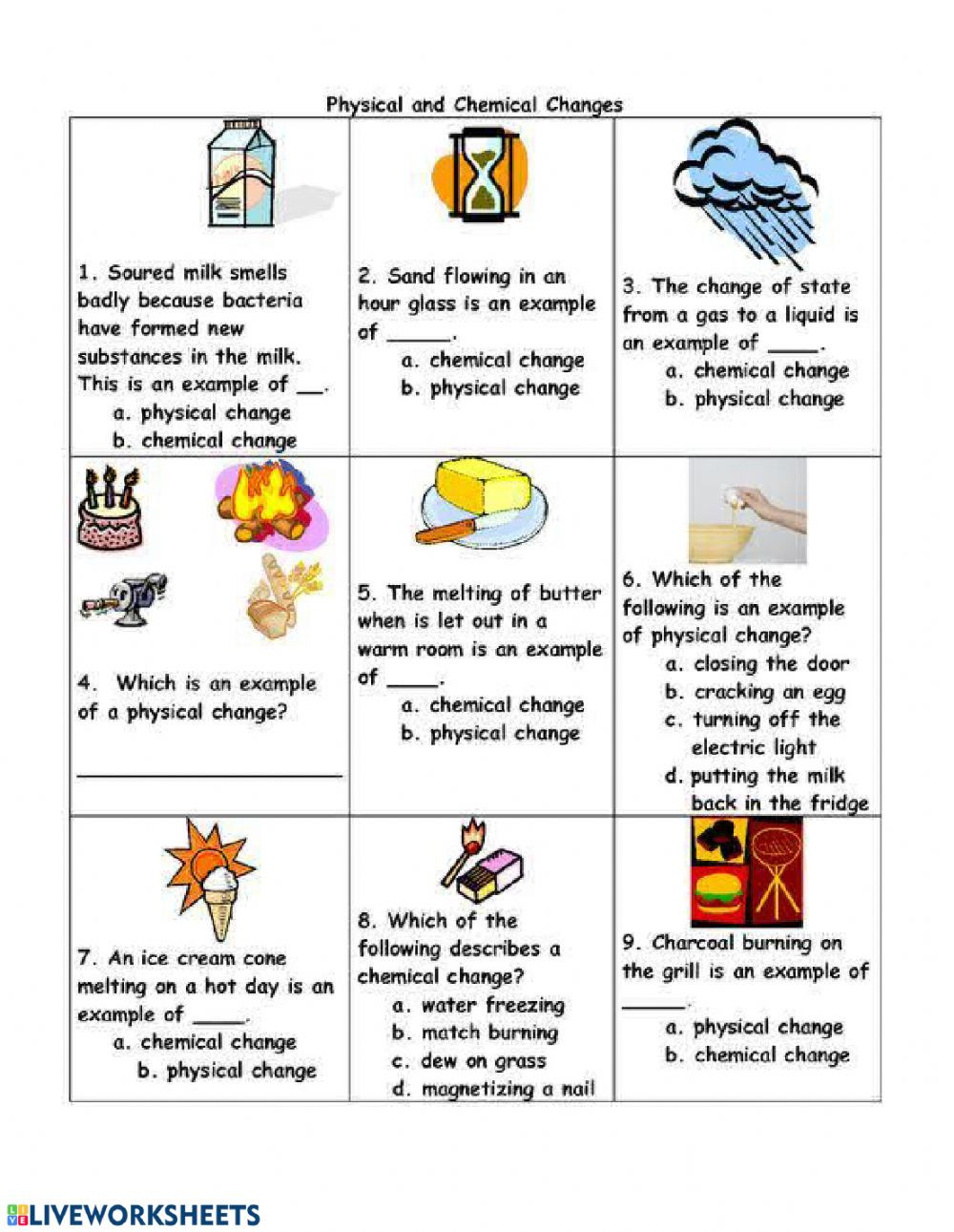 Chemical and Physical Change Worksheet Physical and Chemical Changes Interactive Worksheet