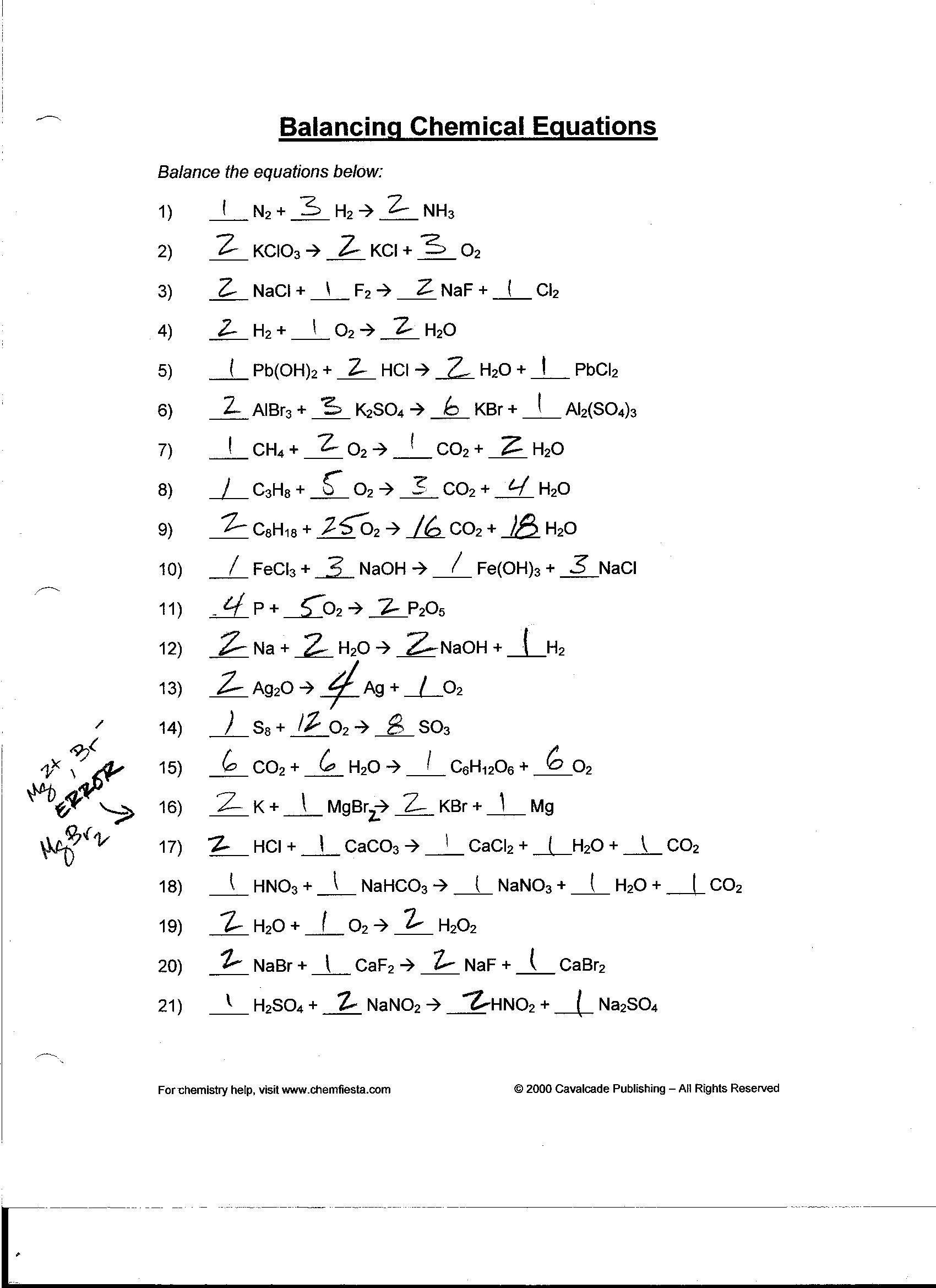 Chemistry Review Worksheet Answers Foothill High School