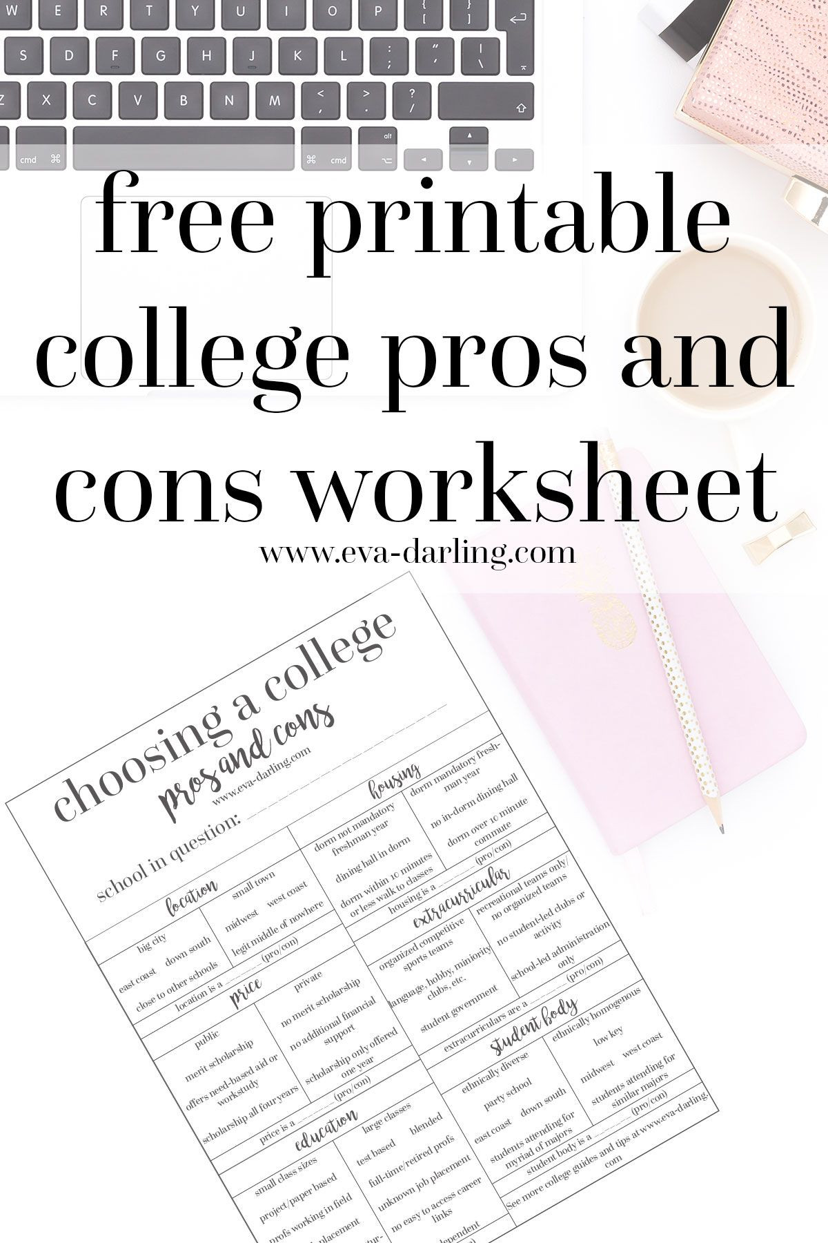 Choosing A College Worksheet How to Determine Your College Pros and Cons Free Printable