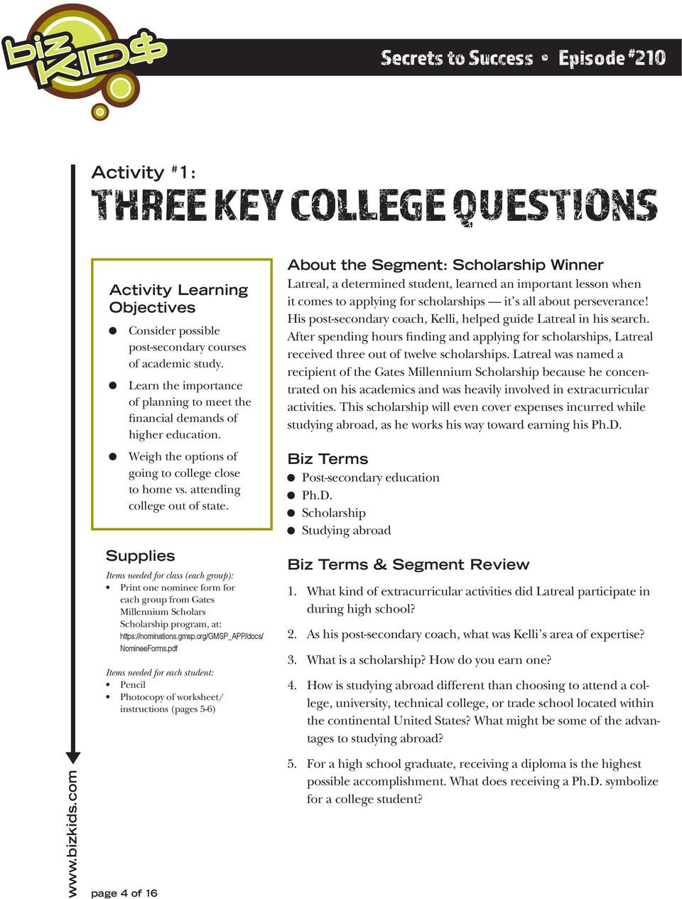 Choosing A College Worksheet