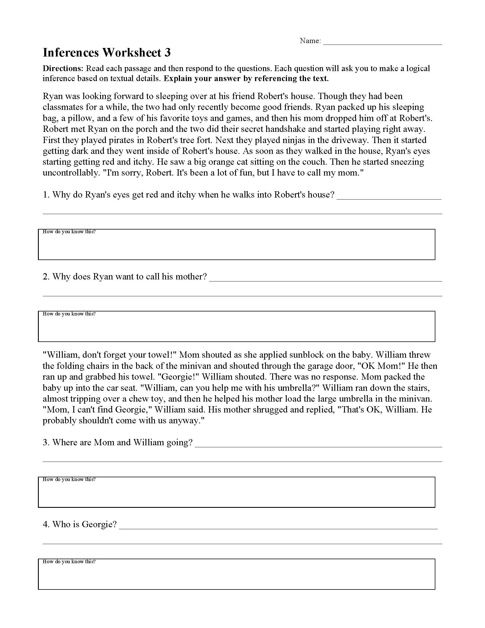 Citing Textual Evidence Worksheet Inferences Worksheets
