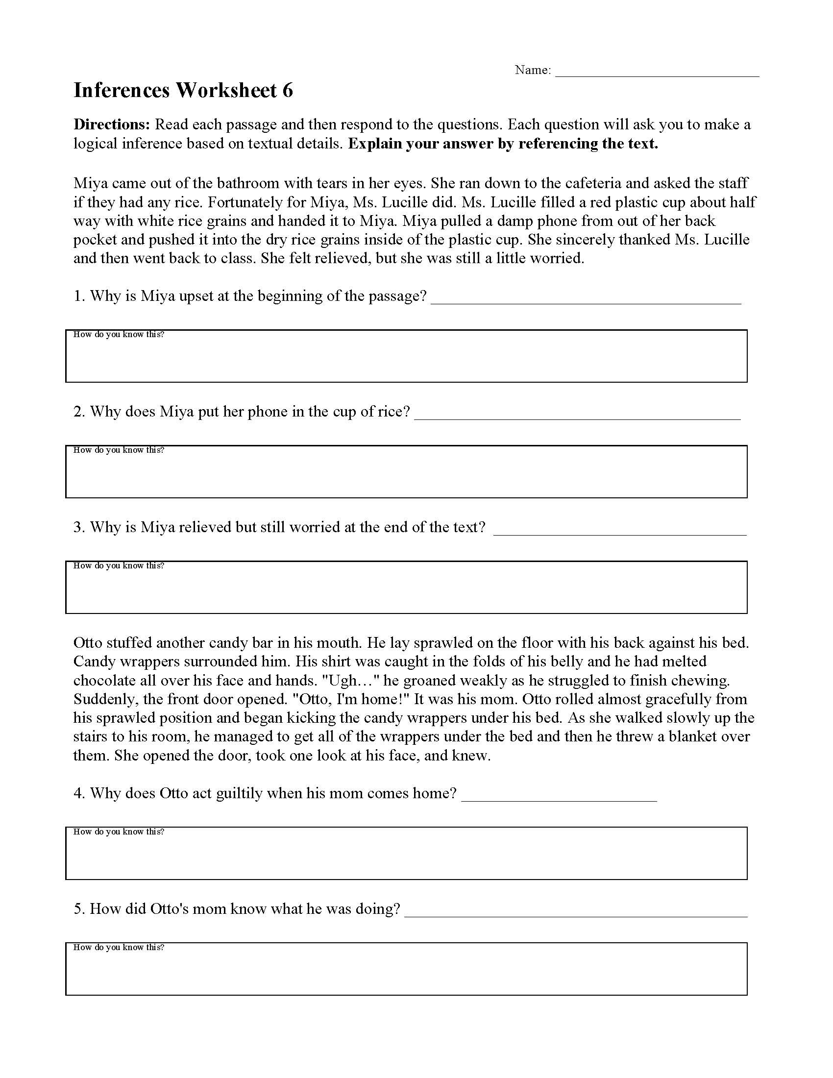 Citing Textual Evidence Worksheet Inferences Worksheets