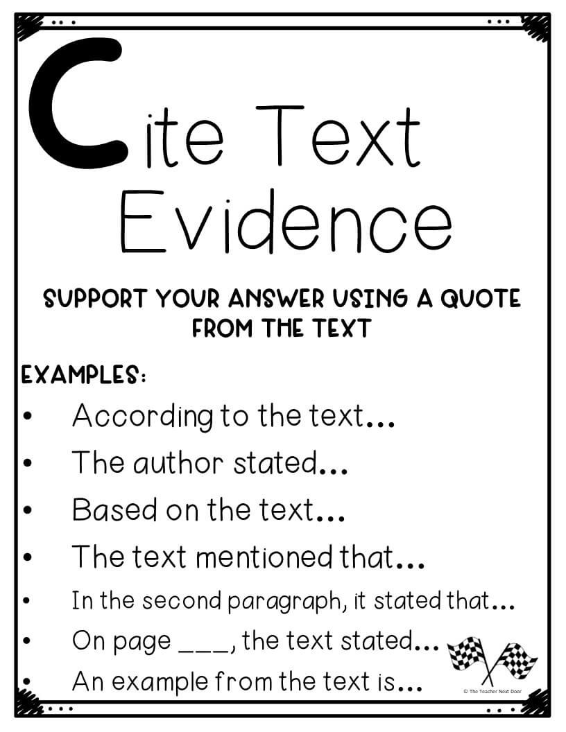 Citing Textual Evidence Worksheet Teaching Text Evidence