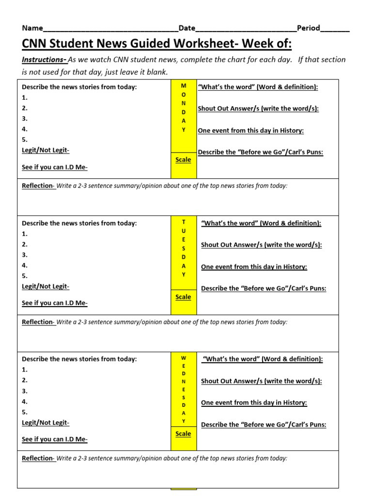 Cnn Students News Worksheet Cnn Student News Guided Worksheet Week Of is Not Used for