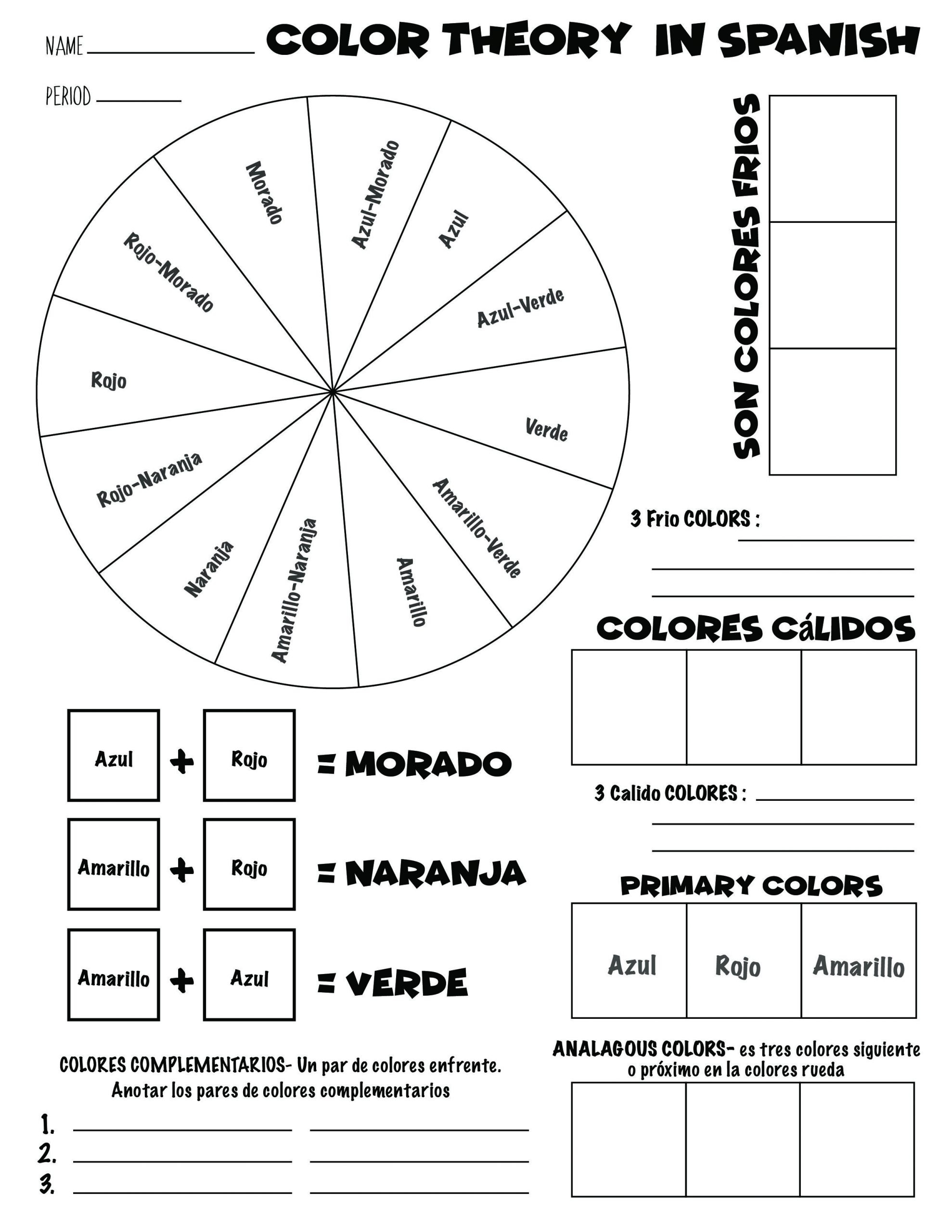 Colors In Spanish Worksheet Art 101 Color Wheel Worksheet In Spanish