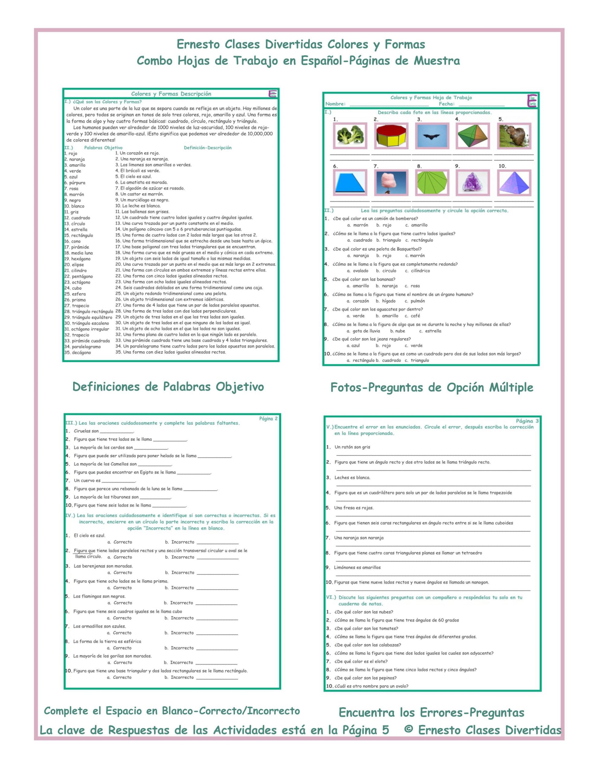 Colors In Spanish Worksheet Colors and Shapes Bo Activities Spanish Worksheets