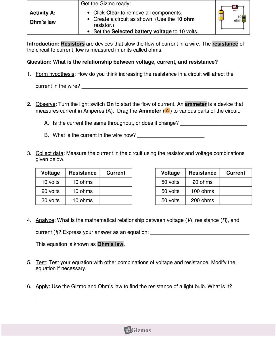 Combination Circuits Worksheet with Answers Student Exploration Circuits Pdf Free Download