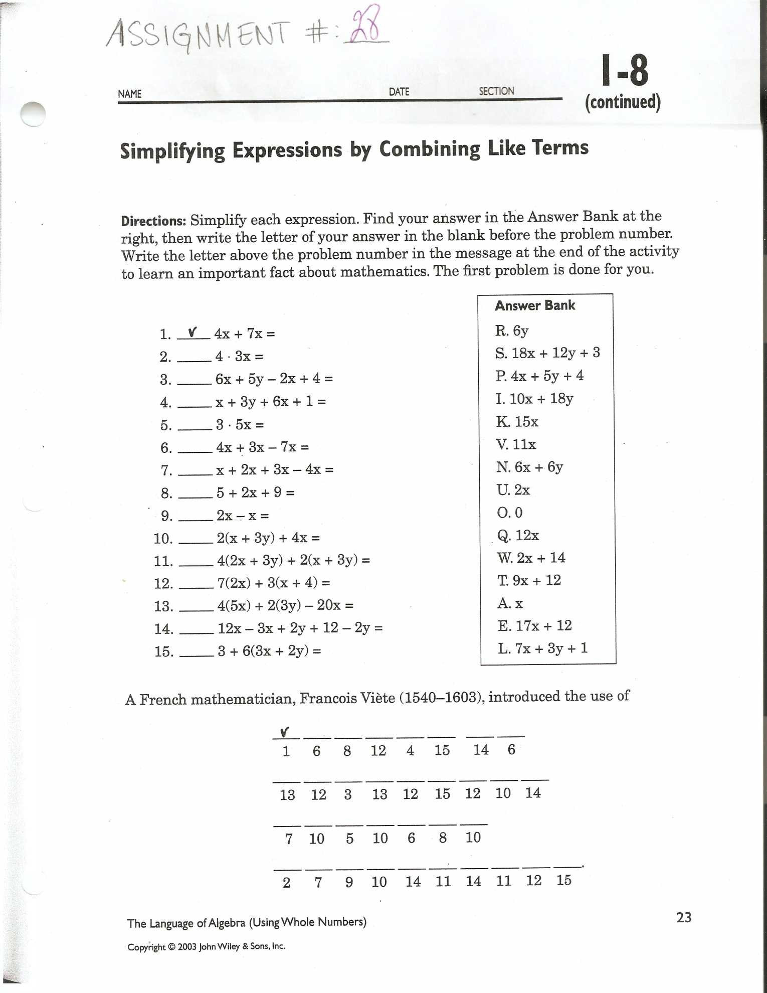 Combining Like Terms Equations Worksheet Bining Like Terms Equations Worksheet Printable