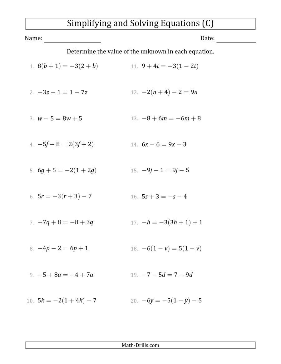 Combining Like Terms Equations Worksheet the Bining Like Terms and solving Simple Linear Equations