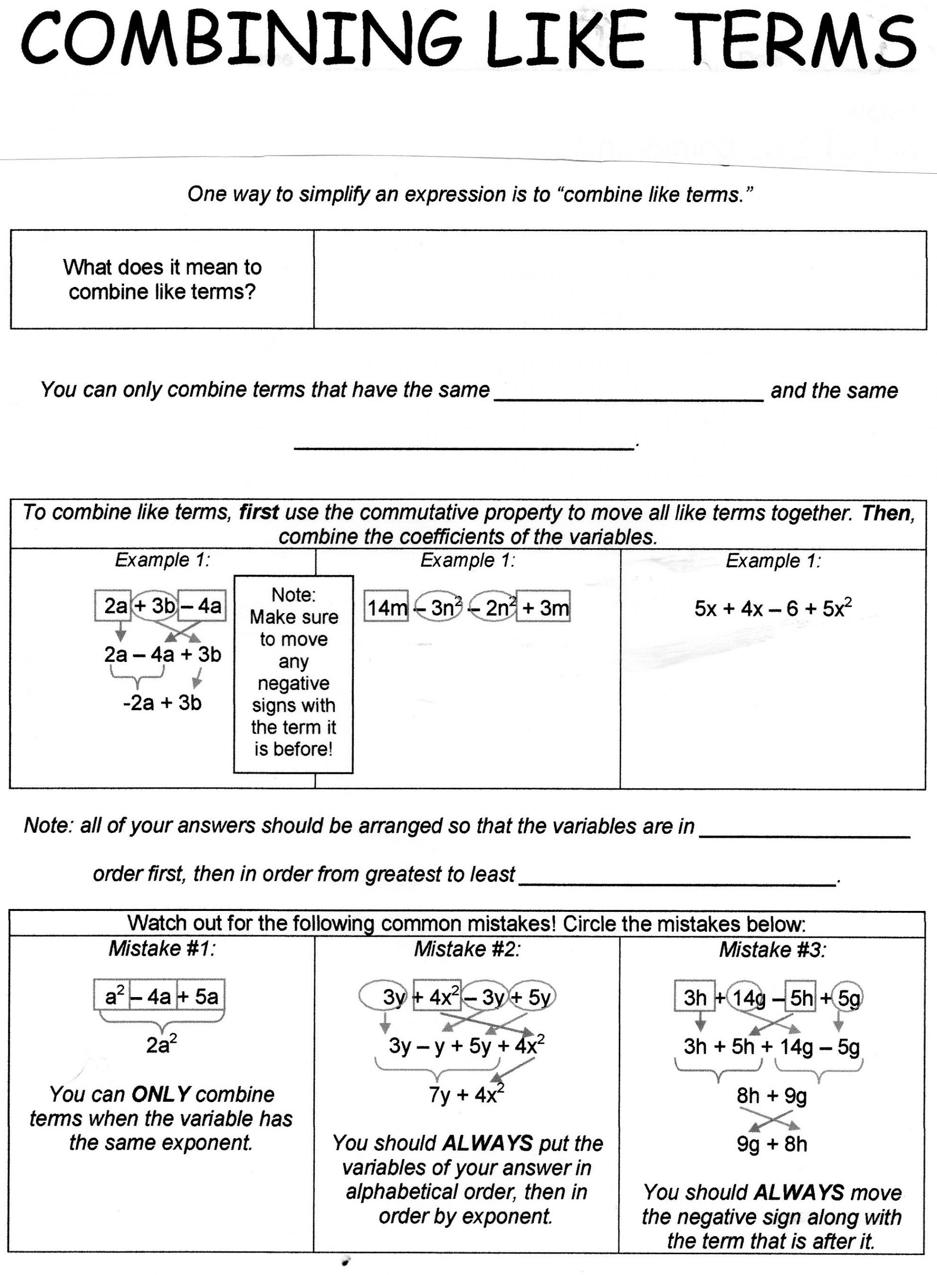 Combining Like Terms Worksheet Answers 33 Bining Like Terms Practice Worksheet Answers