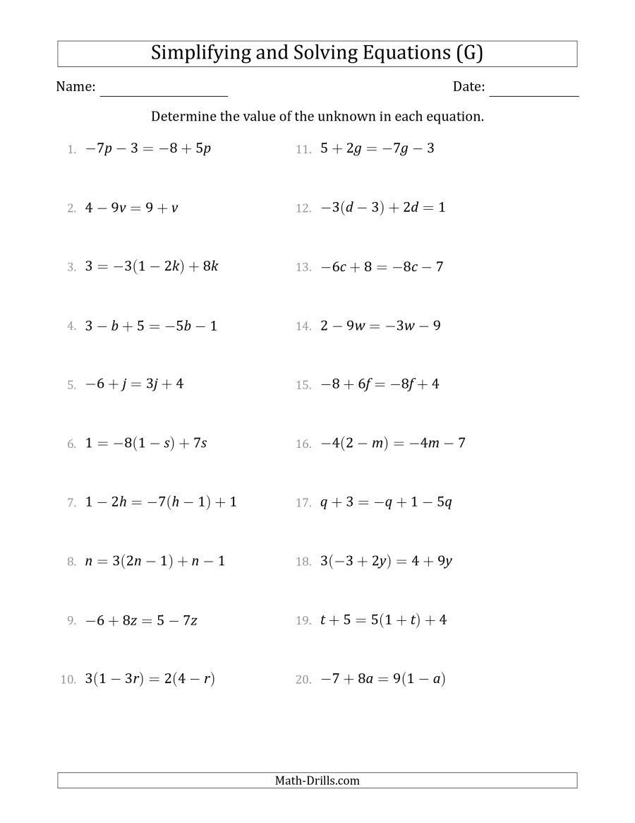 Combining Like Terms Worksheet Answers the Bining Like Terms and solving Simple Linear Equations
