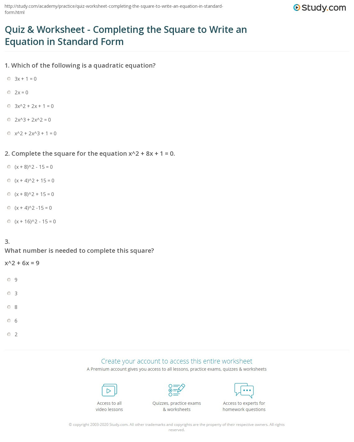 Complete the Square Worksheet solve by Pleting the Square Worksheet