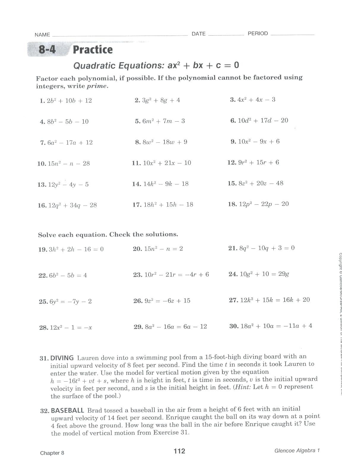Completing the Square Practice Worksheet 10 3 Skills Practice solving Quadratic Equations by