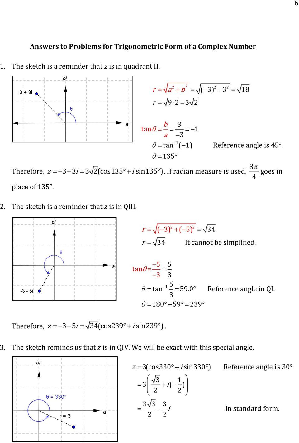 Complex Numbers Worksheet Pdf Week 13 Trigonometric form Of Plex Numbers Pdf Free