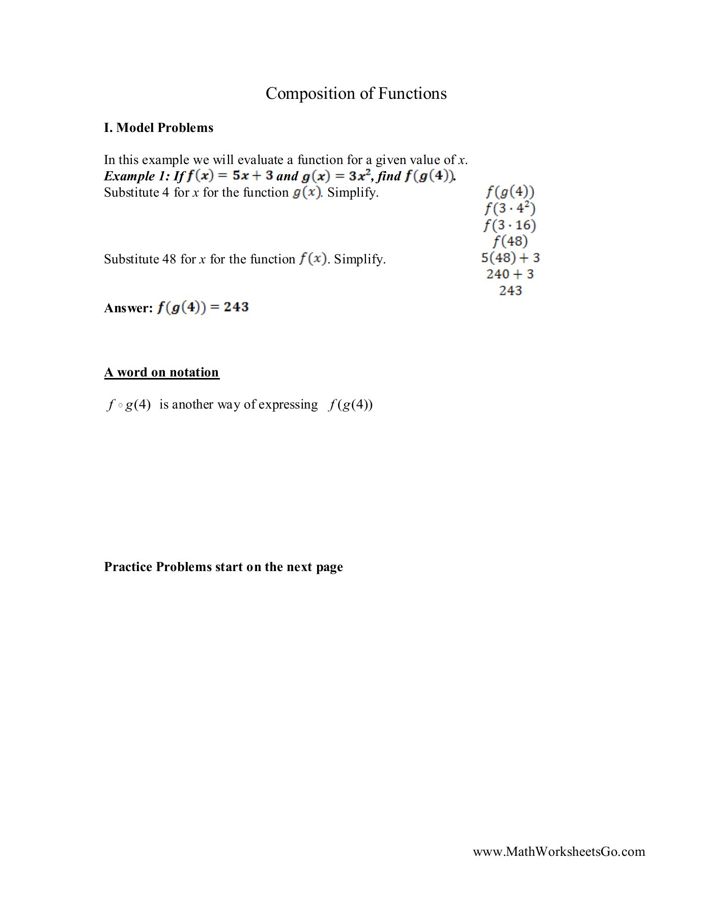 Composite Function Worksheet Answers Position Of Functions Worksheet Pages 1 5 Text