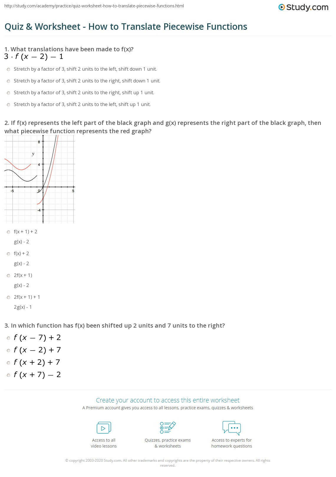 Composite Function Worksheet Answers Quiz &amp; Worksheet How to Translate Piecewise Functions