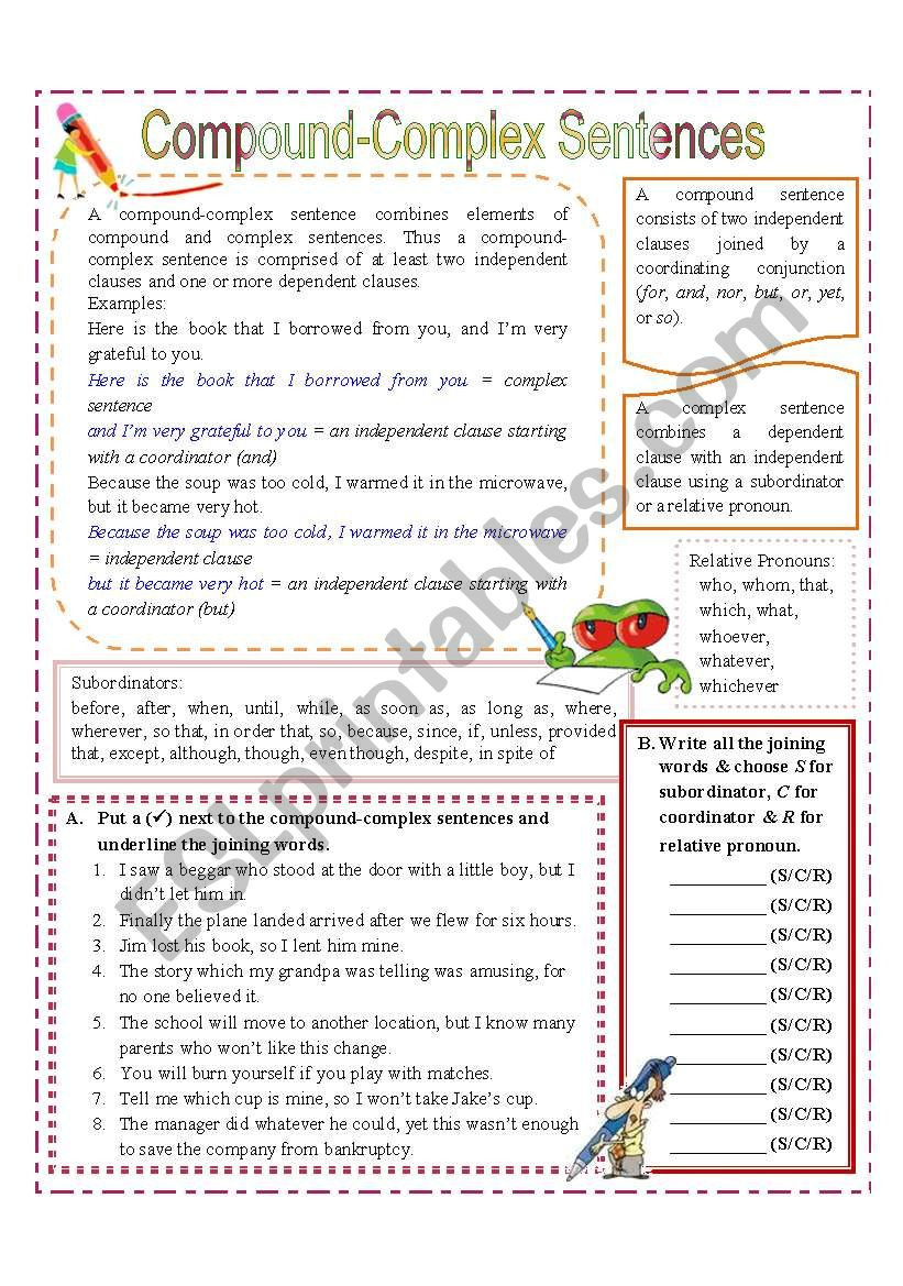 Compound Sentences Worksheet with Answers Pound Plex Sentences Esl Worksheet by Missola